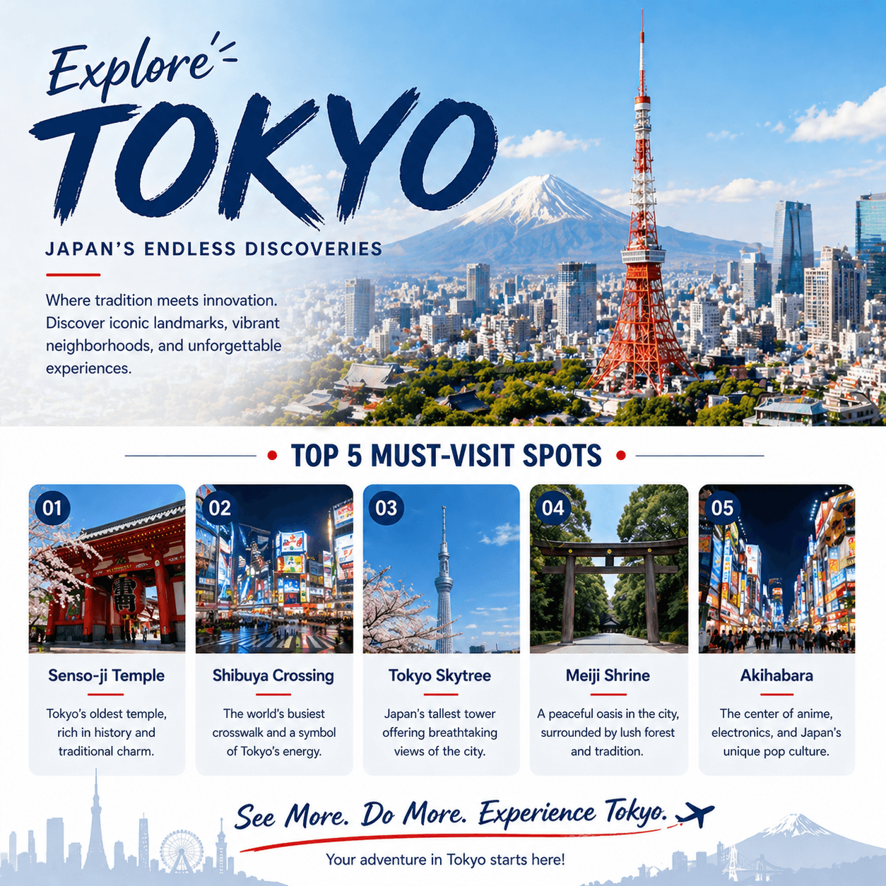 Tokyo travel cover featuring Tokyo Tower, Mount Fuji, and the city skyline.